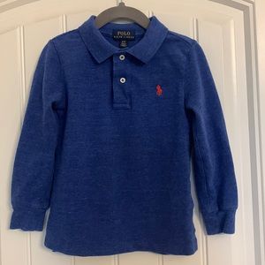 Polo Ralph Lauren size 3T, long sleeve polo shirt. Blue heathered